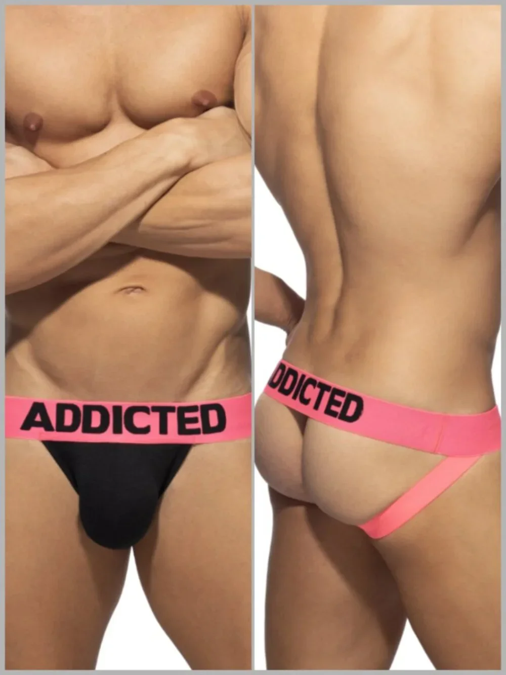 Addicted - Flame Jockstrap - Black / Pink (M)